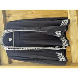 Lucky Brand Whitney Embroidered Cotton Open Front‎ Cardigan Women's Medium